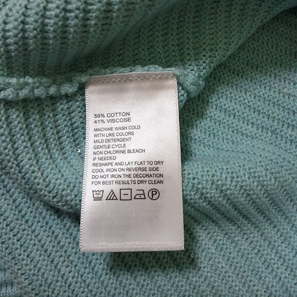 Tommy Bahama Womens Aqua Bonito Sequined Ribbed V-Neck Sweater XL Coastal - Picture 7 of 10